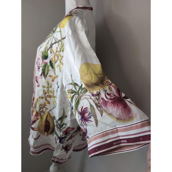 Reiss NYBG Winona Botanical boho earthy hippie satin floral shirt NWT - Picture 2 of 10